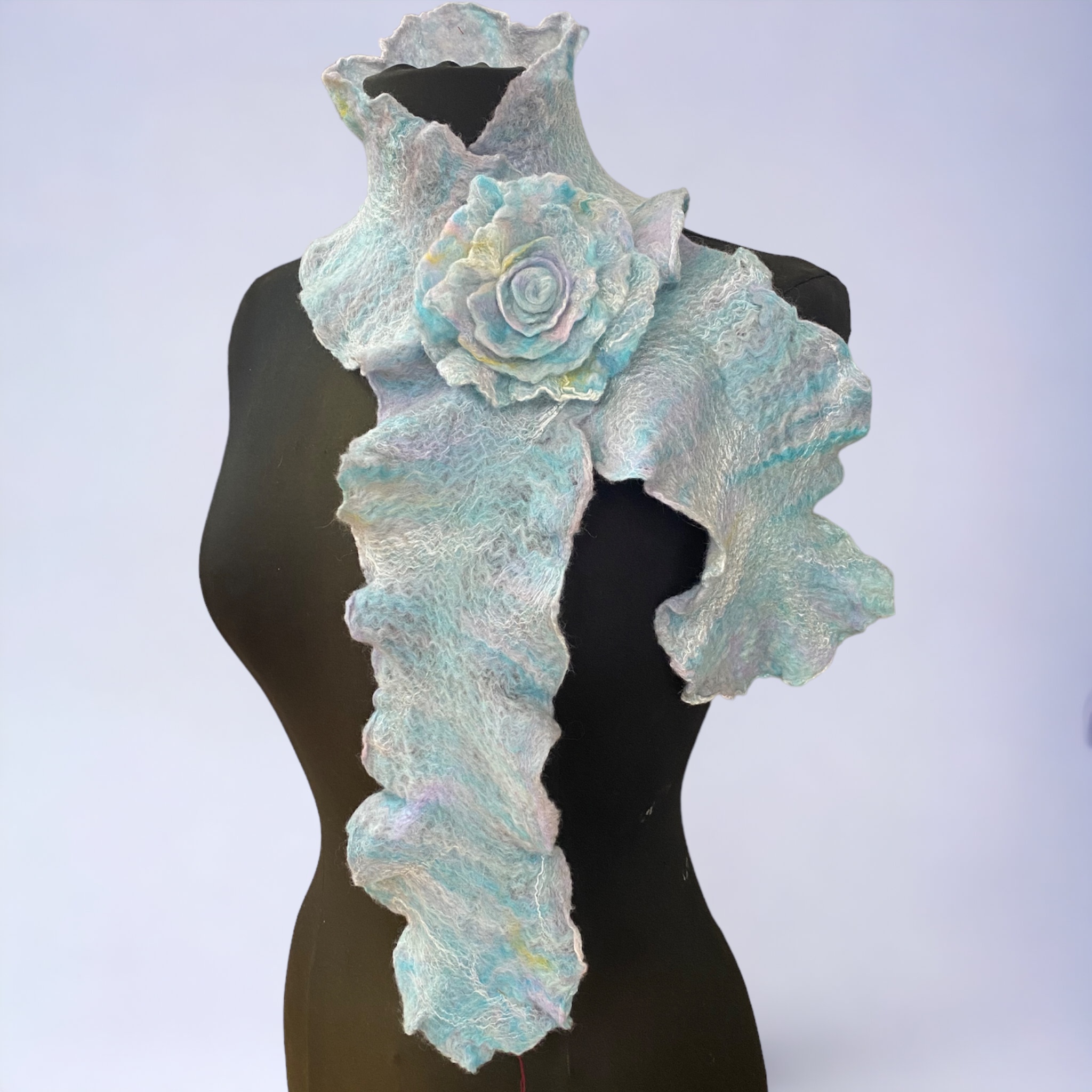 Wet Felted Scarf with Flower Pin